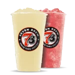 Seven Brew original and pink lemonade slushes in clear cups