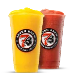 Seven Brew mango and strawberry smoothies in clear cups